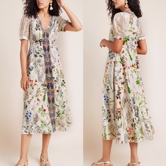 Anthropologie Donna Floral Midi Dress Petite - Picture 6 of 7